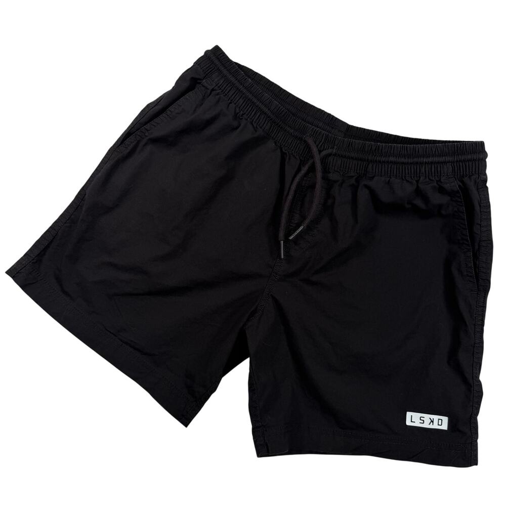 LSKD Mens M Daily 7” Shorts Black White Cotton Stretch Pull On Athleisure Casual